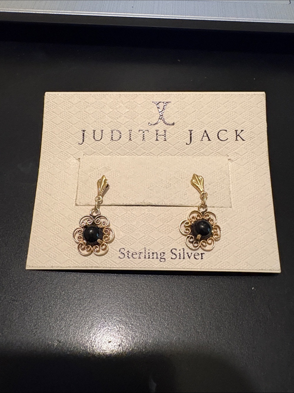 Judith Jack Sterling Silver Gold-Tone Floral Earrings w/ Swarovski Marcasite NWT